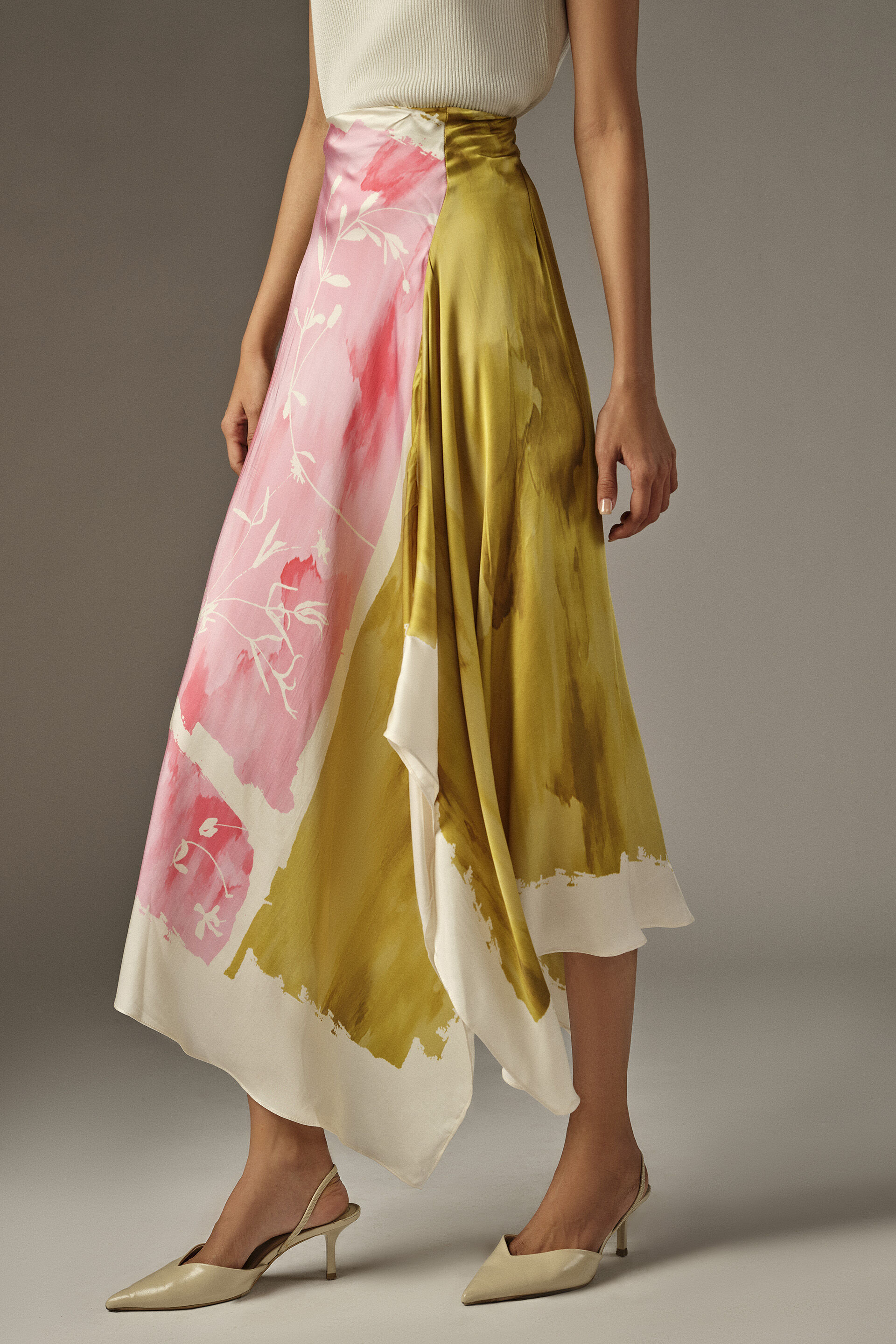 A-Line Abstract Print Modal Skirt in Lime, Lime Green, image 2